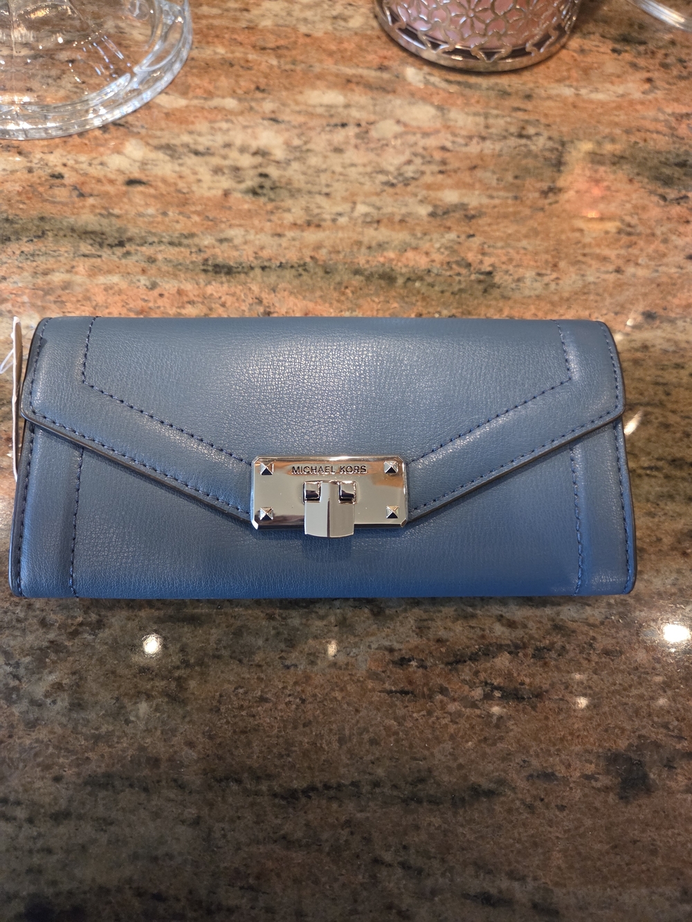 Michael Kors Blue Wallet with Silver Hardware